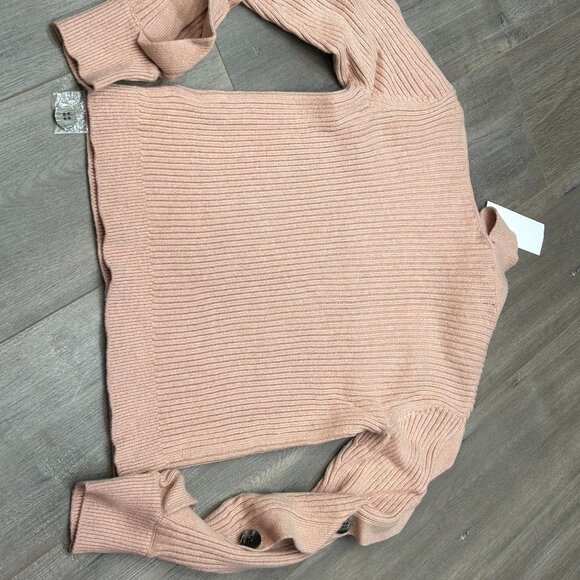 NWT N12H Rose Pink Gigi Ribbed Knit Wool Blend Button Sleeve Cut Out Sweater XS - Picture 3 of 12